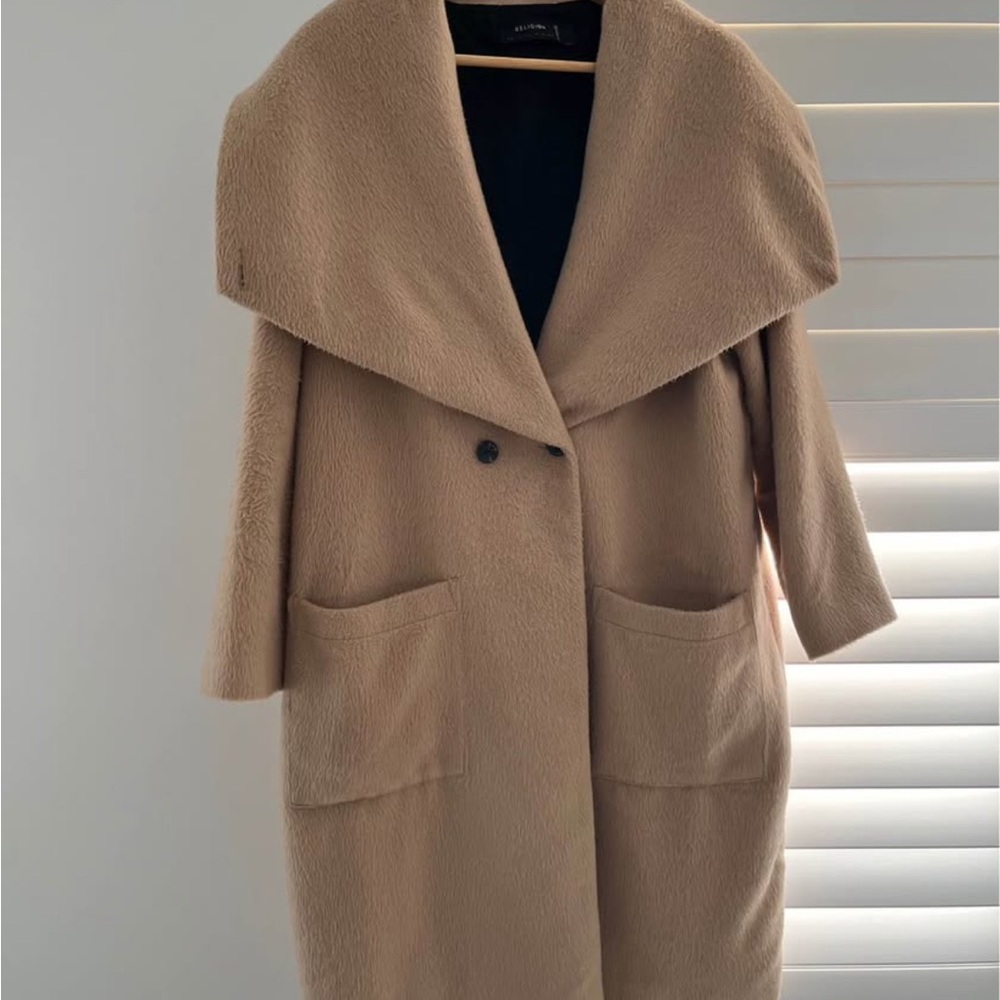 Religion Y2K brand  Wool Shawl Collar Camel Coat - Size Small